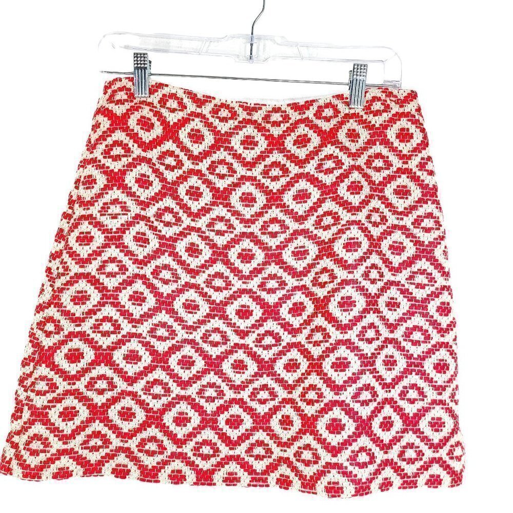 NWOT Loft Red Cream Tweed Geometric Mini A Line Skirt